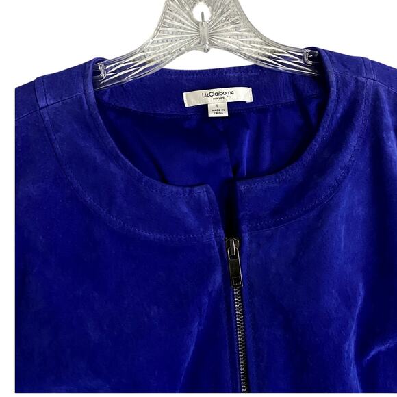 Liz Claiborne New York Suede Leather Jacket Womens L Royal Blue Fade Boho Chic - Picture 3 of 12